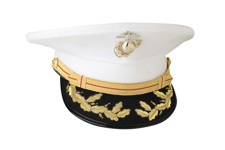 Marine Corps Field Grade Dress Cap, White Bernard Cap Genuine